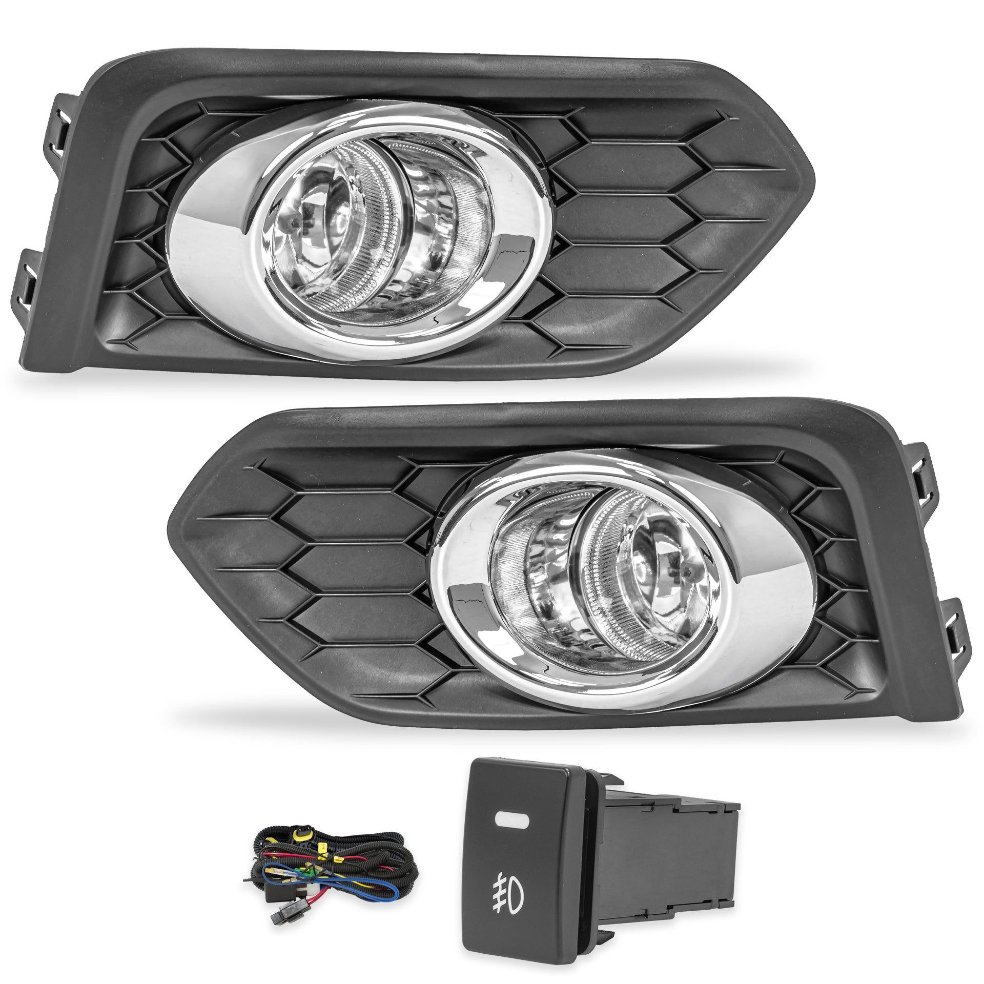 Faros de niebla City 18-20 filo cromo c/arnes switch oem y focos