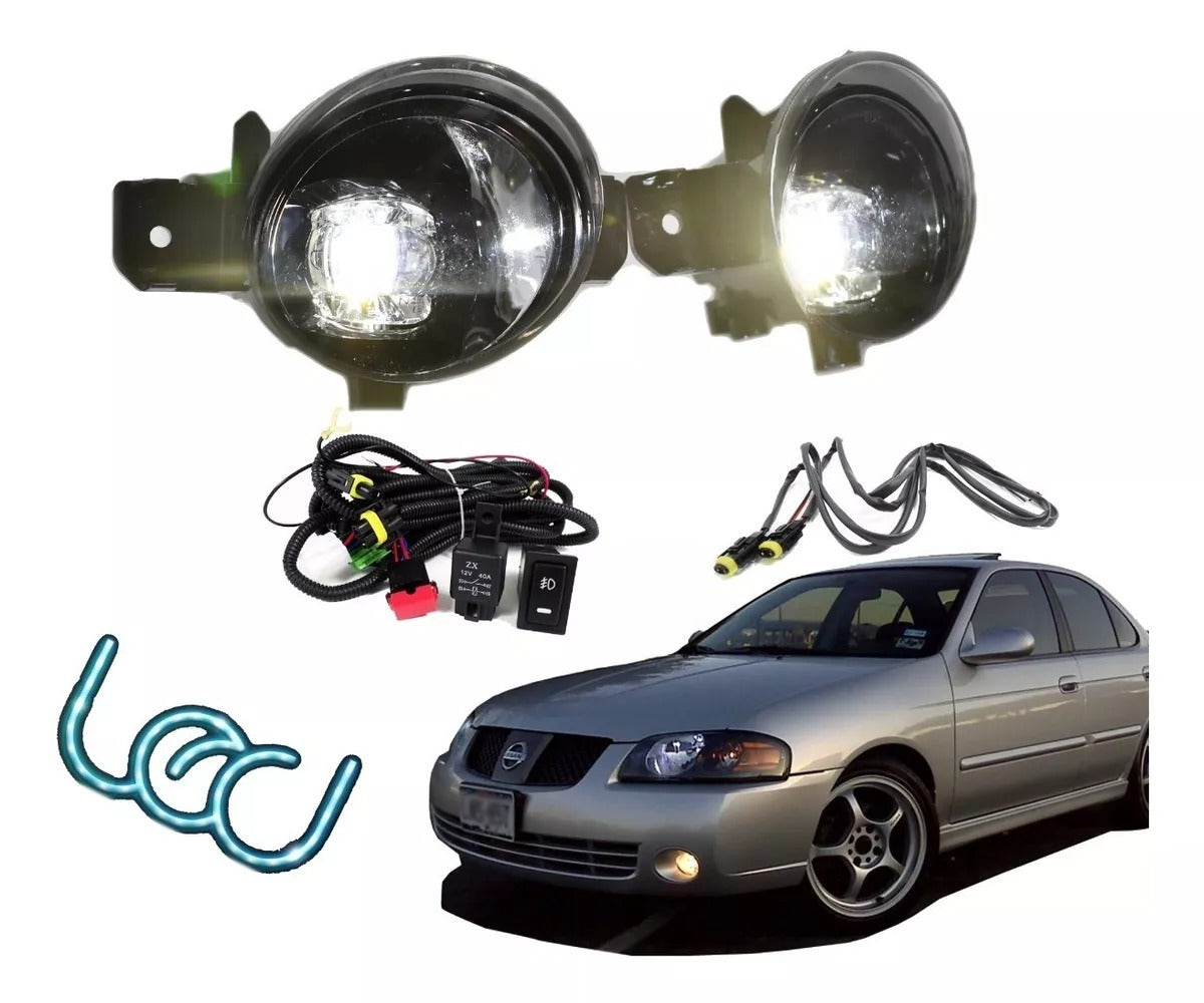 Faros de niebla Versa 12-14/ Platina 02-10/ Sentra 04-06/ Almerra 02-04/ Xtrail 04-07/ Micra 05-07/ Clio 01-09/ Koleos c/arnes switch y focos Led
