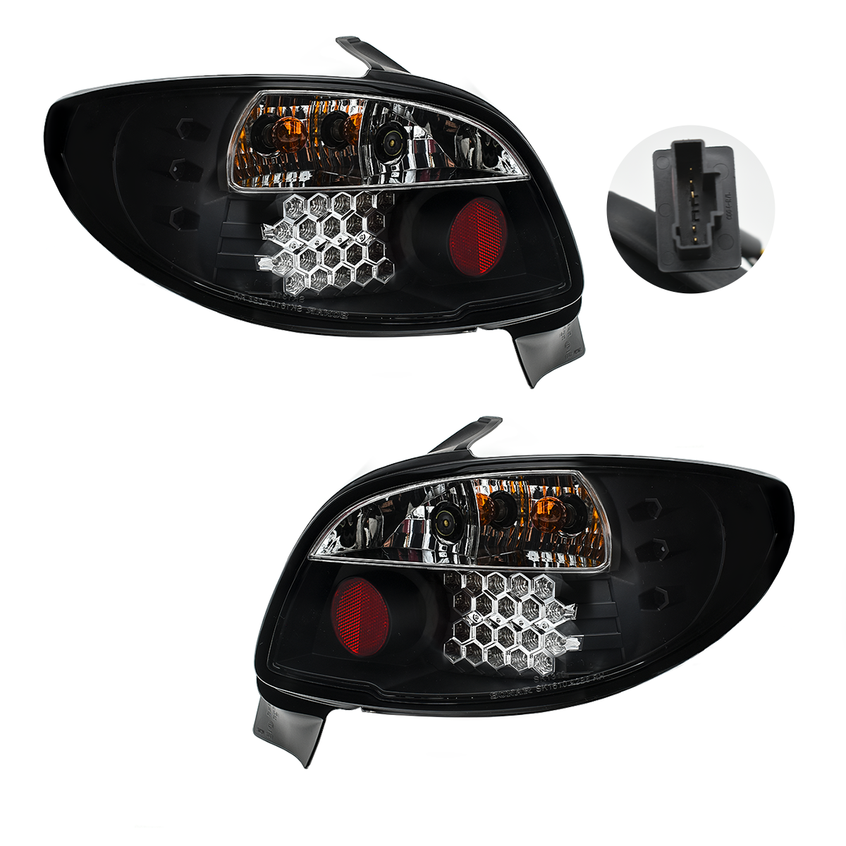 Calaveras Peugeot 206 98-07 Xr, SS, Xs, Cc, Feline x-line, xt LED negras performance