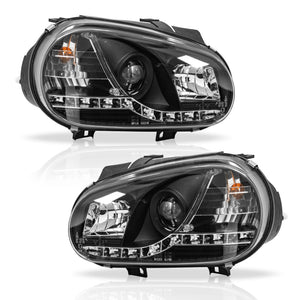 Faros Golf  00-05 c/lupa tira de Led