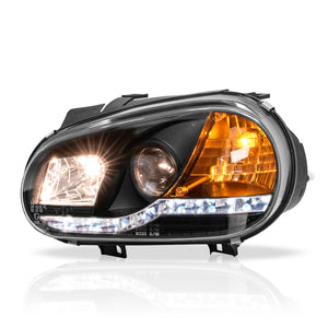 Faros Golf  00-05 c/lupa tira de Led