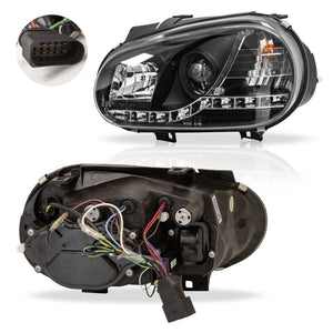 Faros Golf  00-05 c/lupa tira de Led