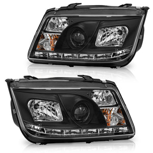 Faros Jetta A4 c/lupa tira Led 99-07