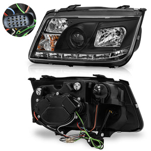 Faros Jetta A4 c/lupa tira Led 99-07