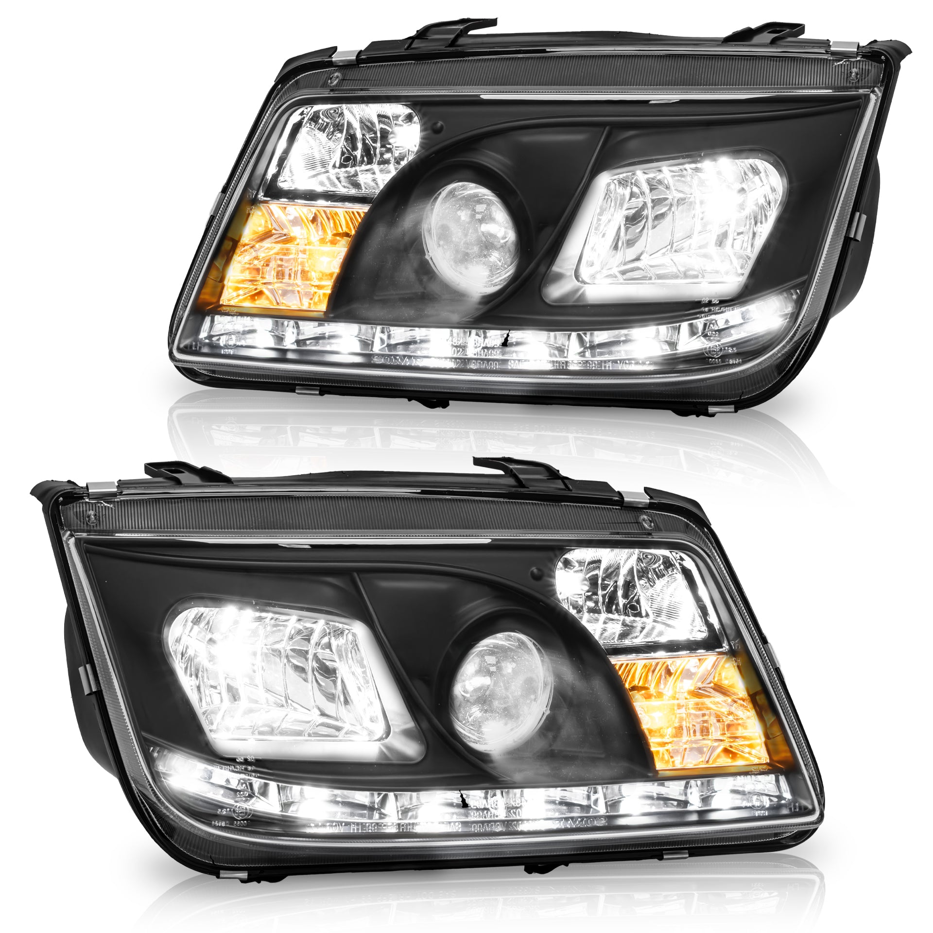 Faros Jetta A4 c/lupa tira Led 99-07
