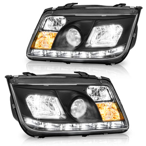 Faros Jetta A4 c/lupa tira Led 99-07