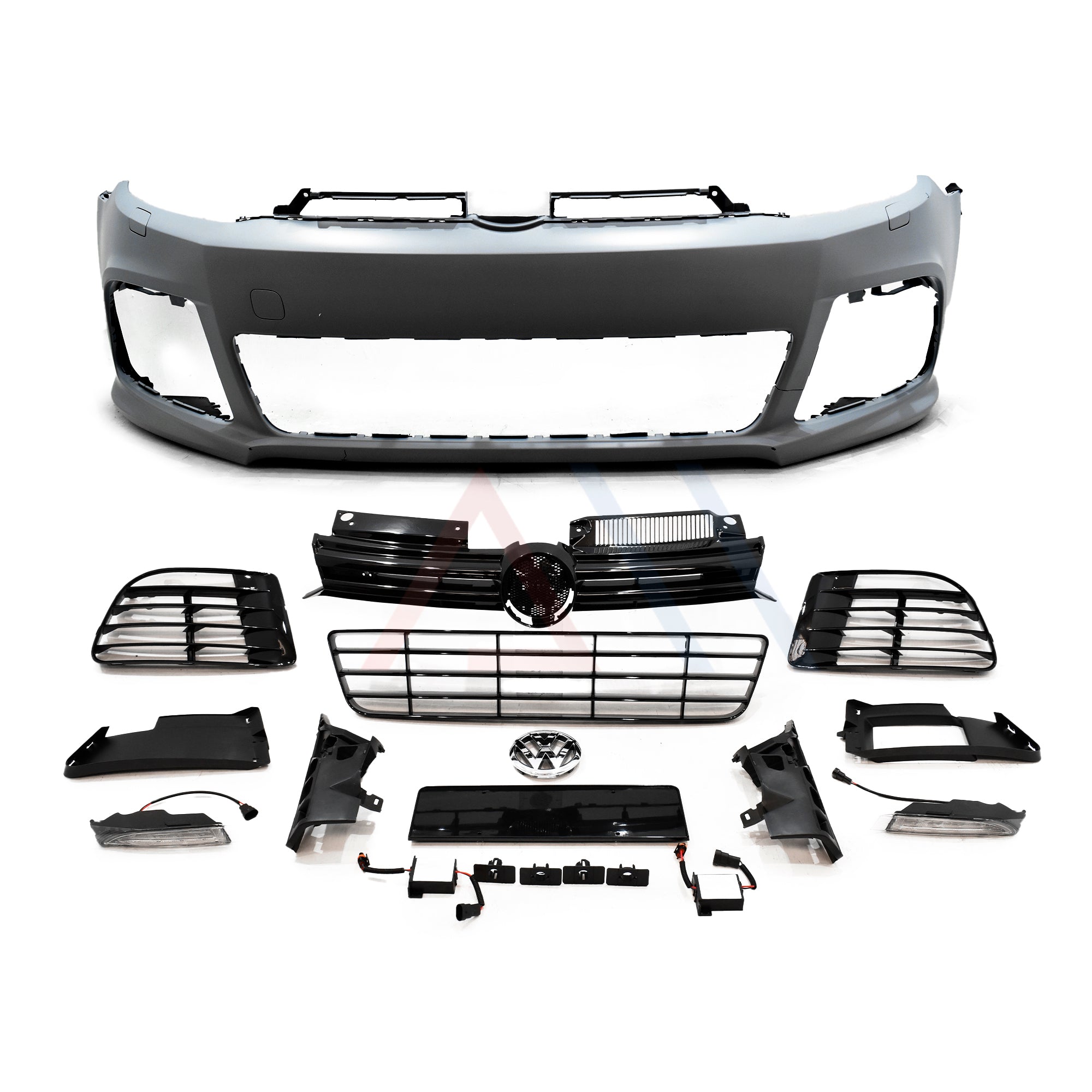Defensa Golf Rline 09-13 Incluye: 2 luz LED de día, 2 rejillas, 1 rejilla central, 1 parrilla superior, 1 spoiler inferior, 1 portaplaca