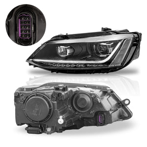 Faros Jetta 11-18 doble lupa, luz de dia, direccional LED secuenciales. Performance