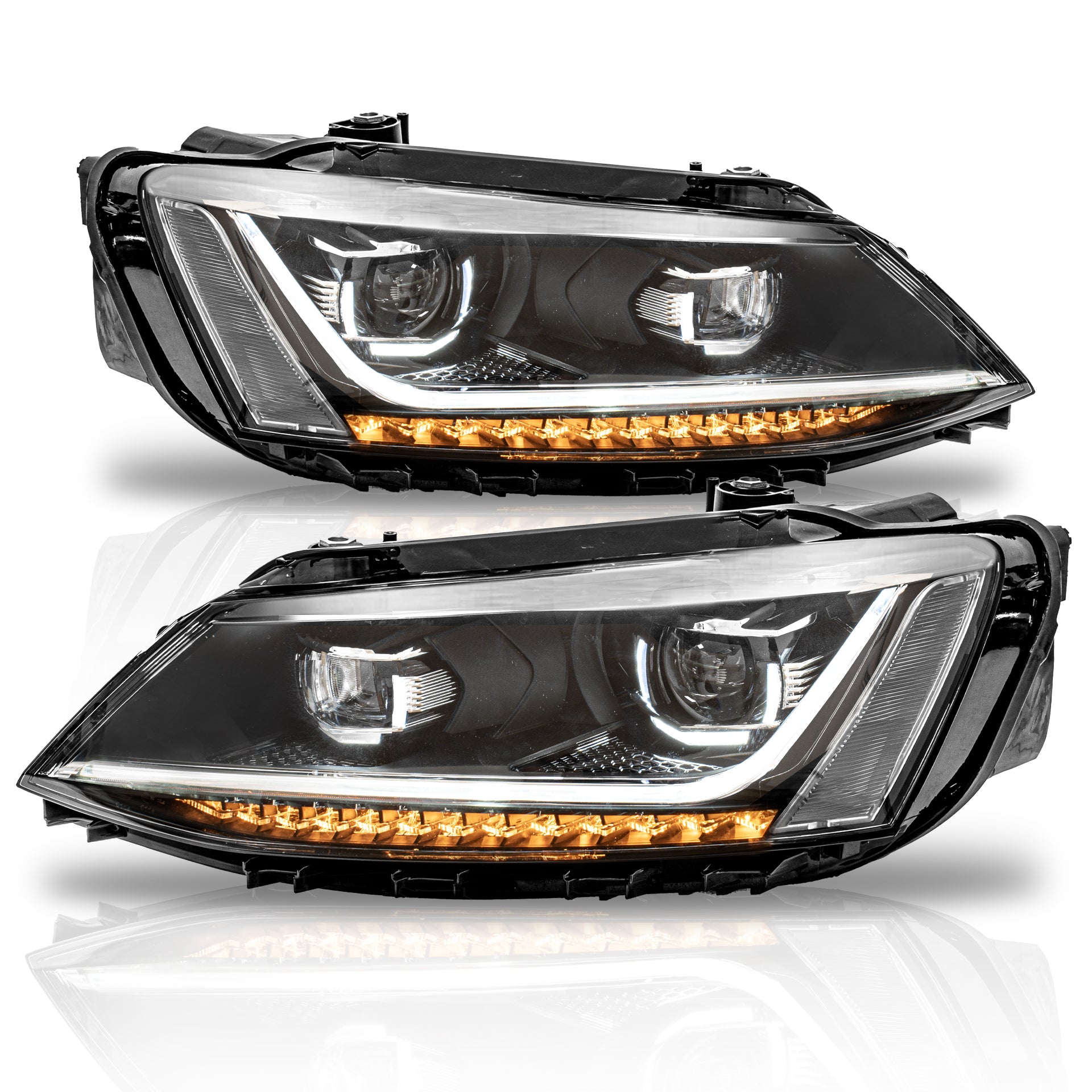 Faros Jetta 11-18 doble lupa, luz de dia, direccional LED secuenciales. Performance