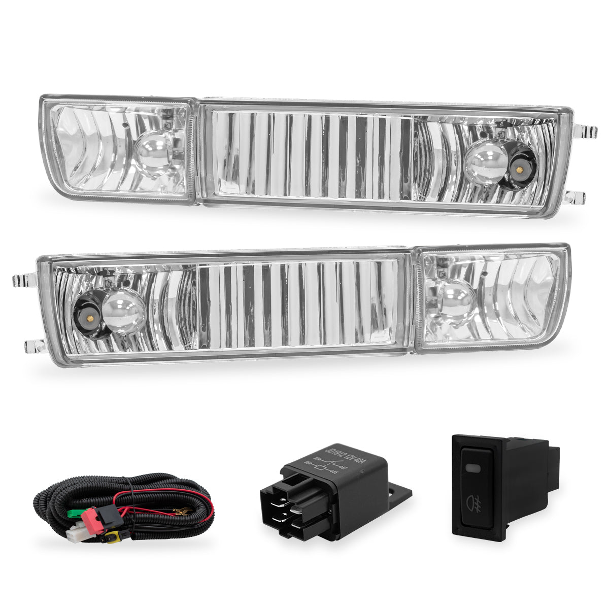 Faros de niebla cromo + cuartos Golf/Jetta 93-99 c/arnes switch univ. y focos