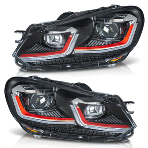 Faros Golf 6 09-13 doble lupa, DRL direcc.es Led ,  sin focos