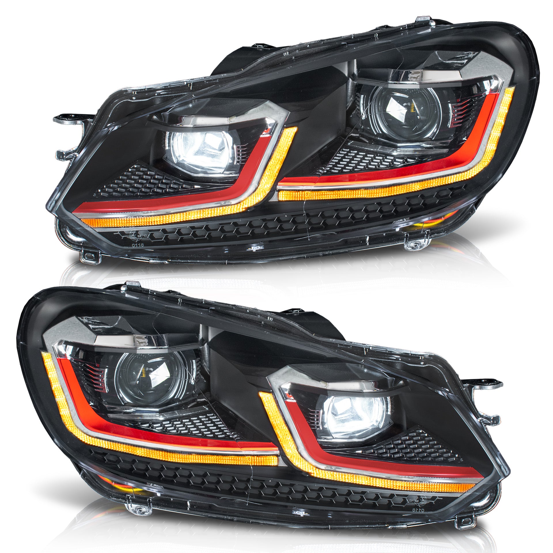 Faros Golf 6 09-13 doble lupa, DRL direcc.es Led ,  sin focos