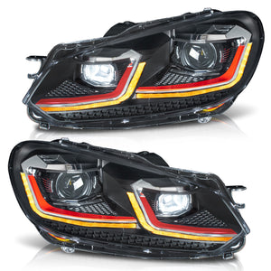 Faros Golf 6 09-13 doble lupa, DRL direcc.es Led ,  sin focos