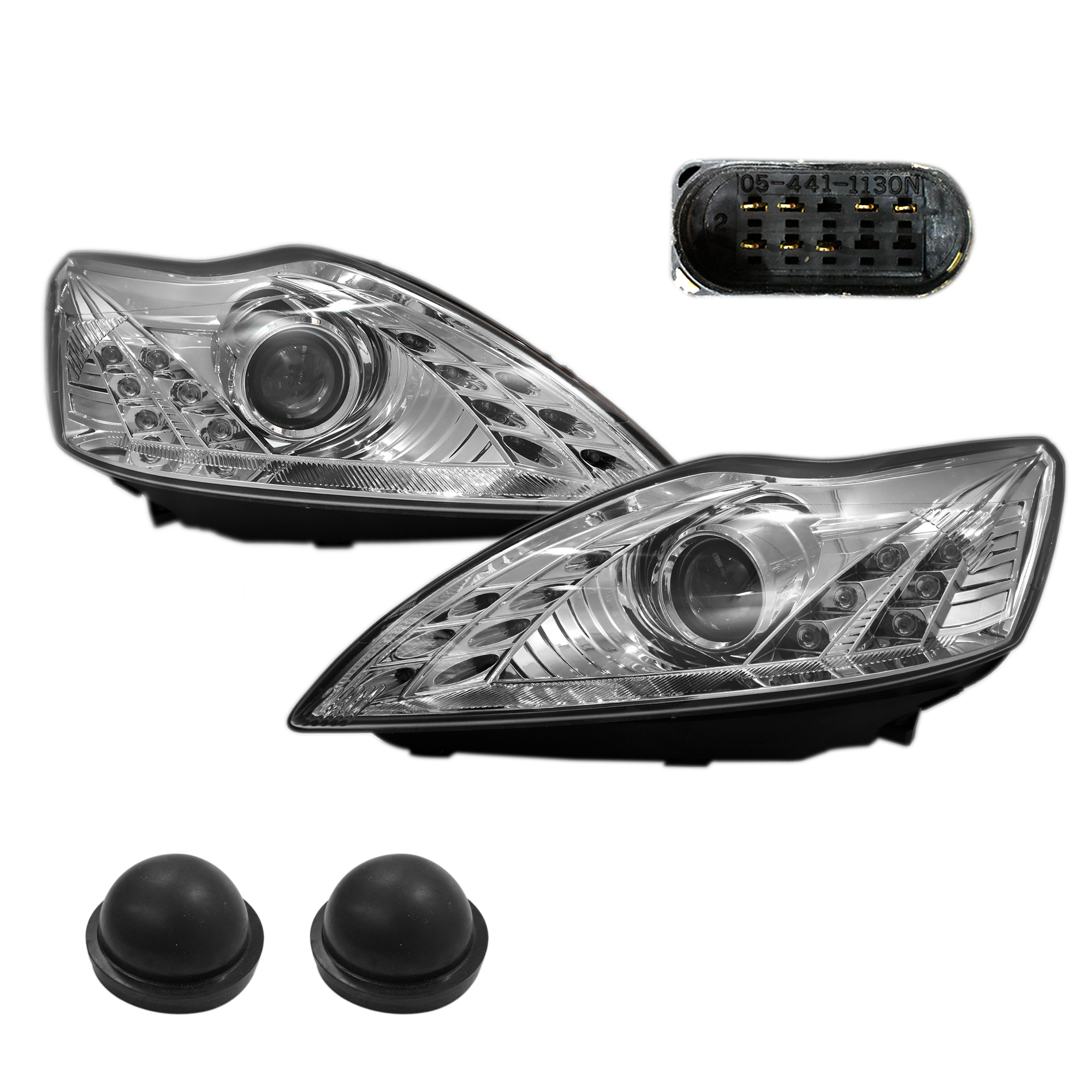 Faros Performance Focus 08-09 Cromo C/lupa Tira Led