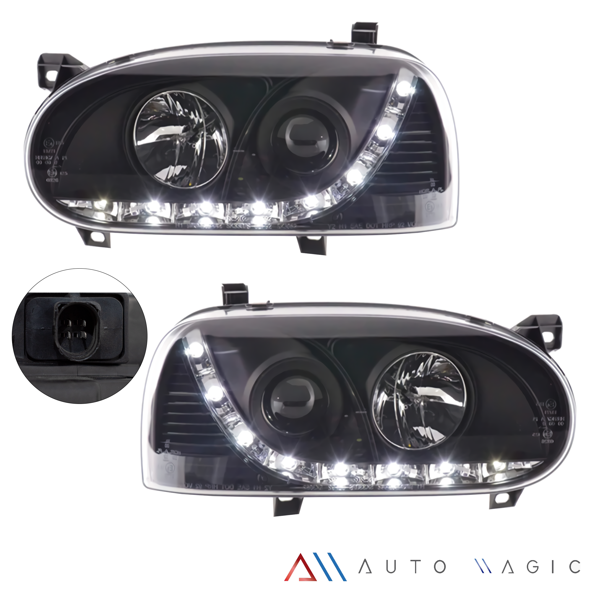 Faros Golf A3 93-99 lupa ngo. tira de Led
